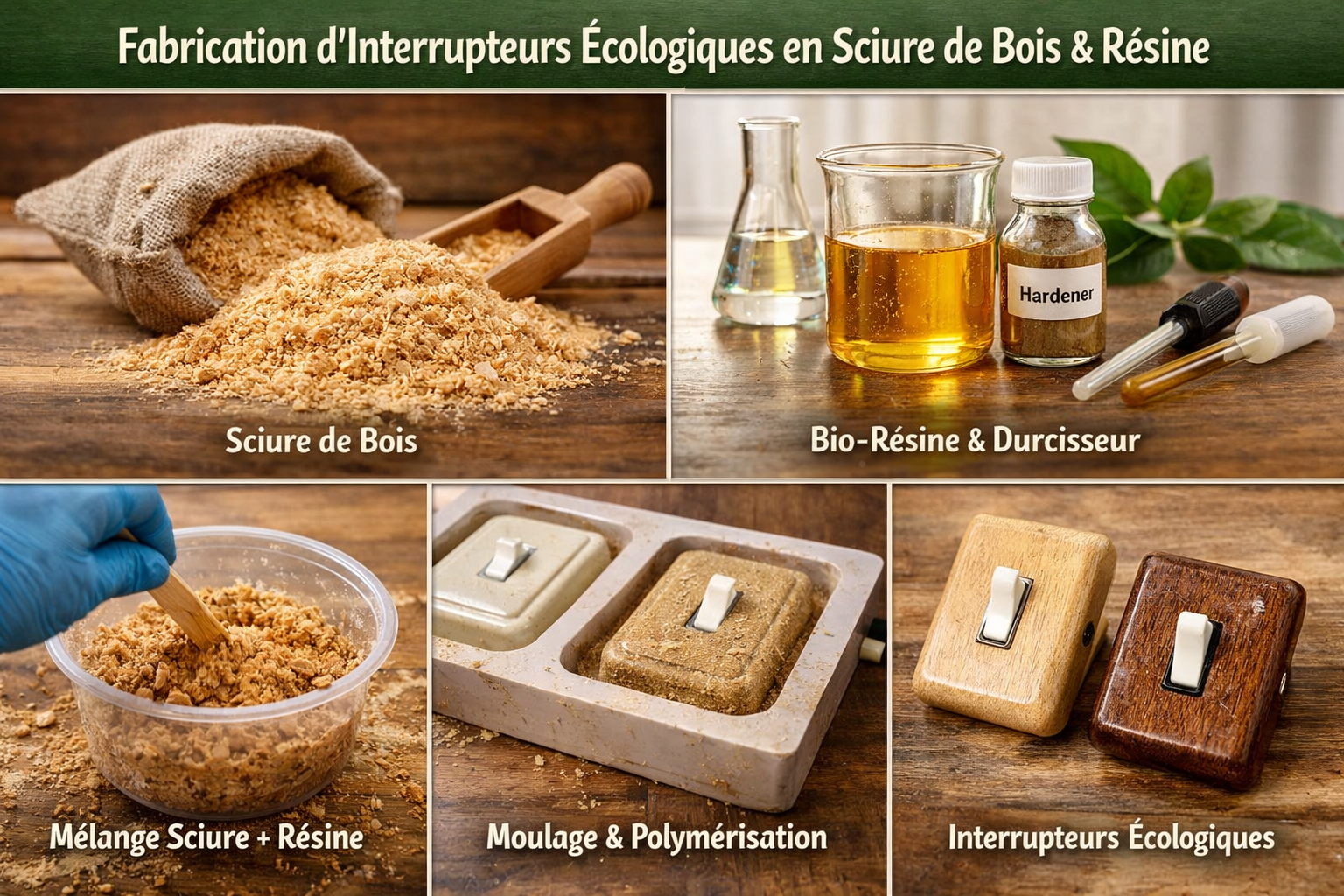 Fabrication d’interrupteurs électriques écologiques à base de sciure de bois et de résine composite