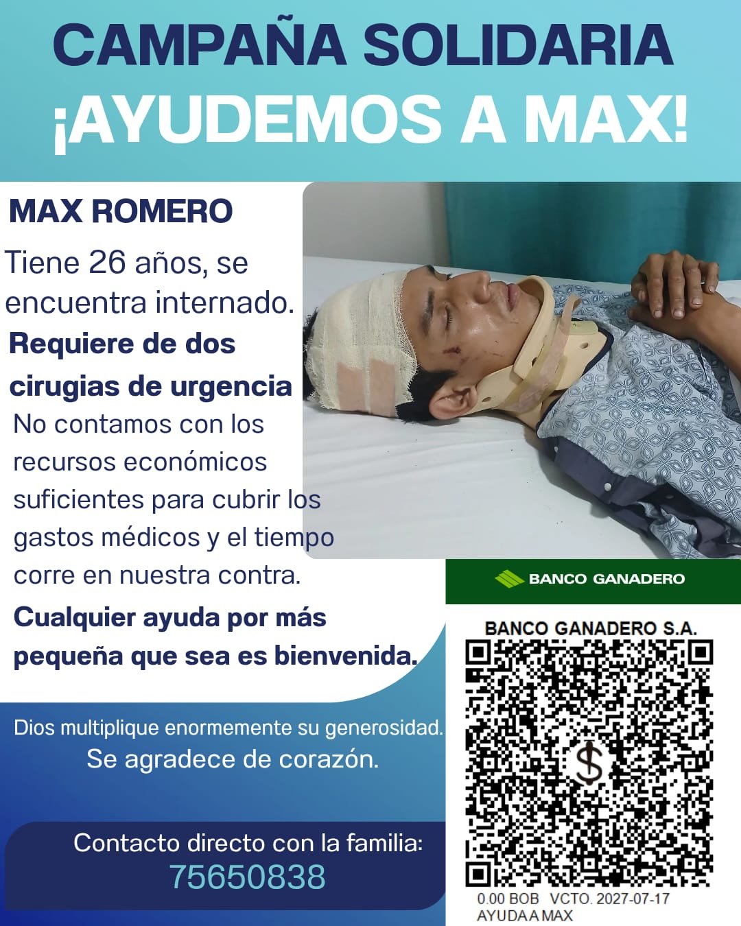 Ayuda para padre joven padre de 3 niños de 26 años quien sufrió accidente en moto dedivo al cansancio laborar