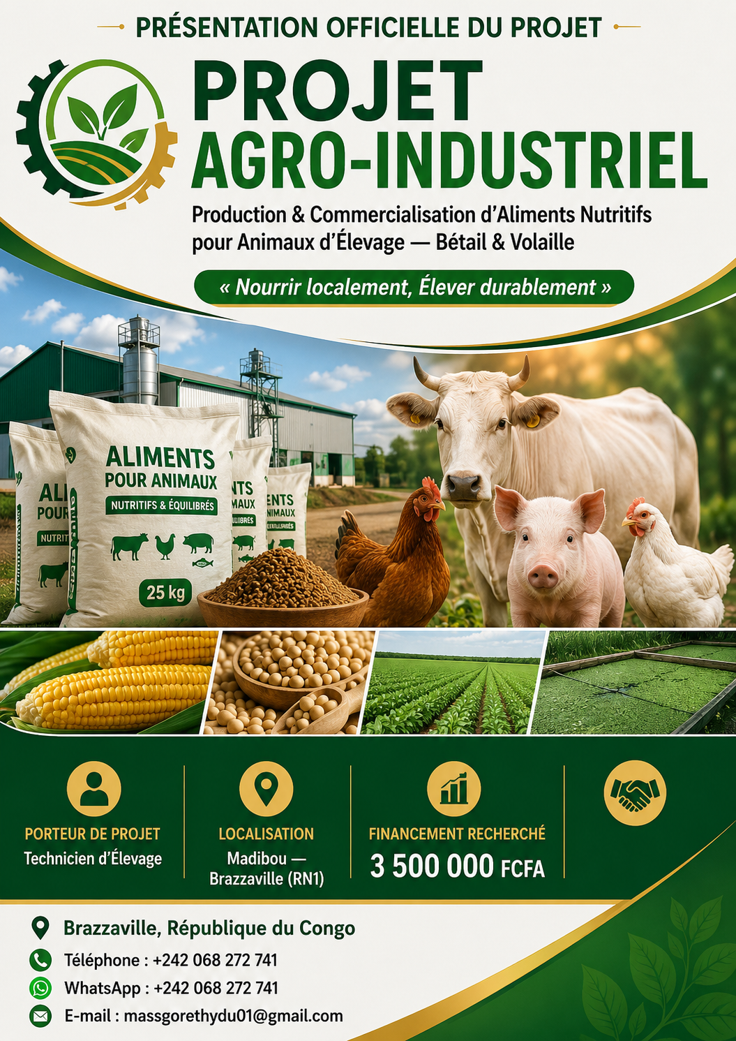 Lancement d'unité de production d'aliments nutritifs pour animaux d'élevage au Congo Brazzaville.Soutenez mon projet.